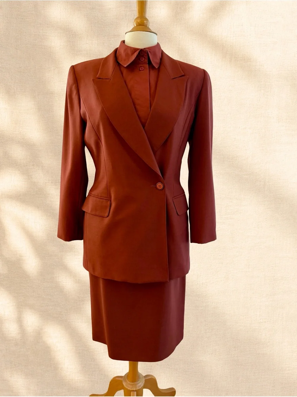 Vintage 90s Bill Blass 4 Piece Wool Suit Blazer Skirt Blouse Scarf